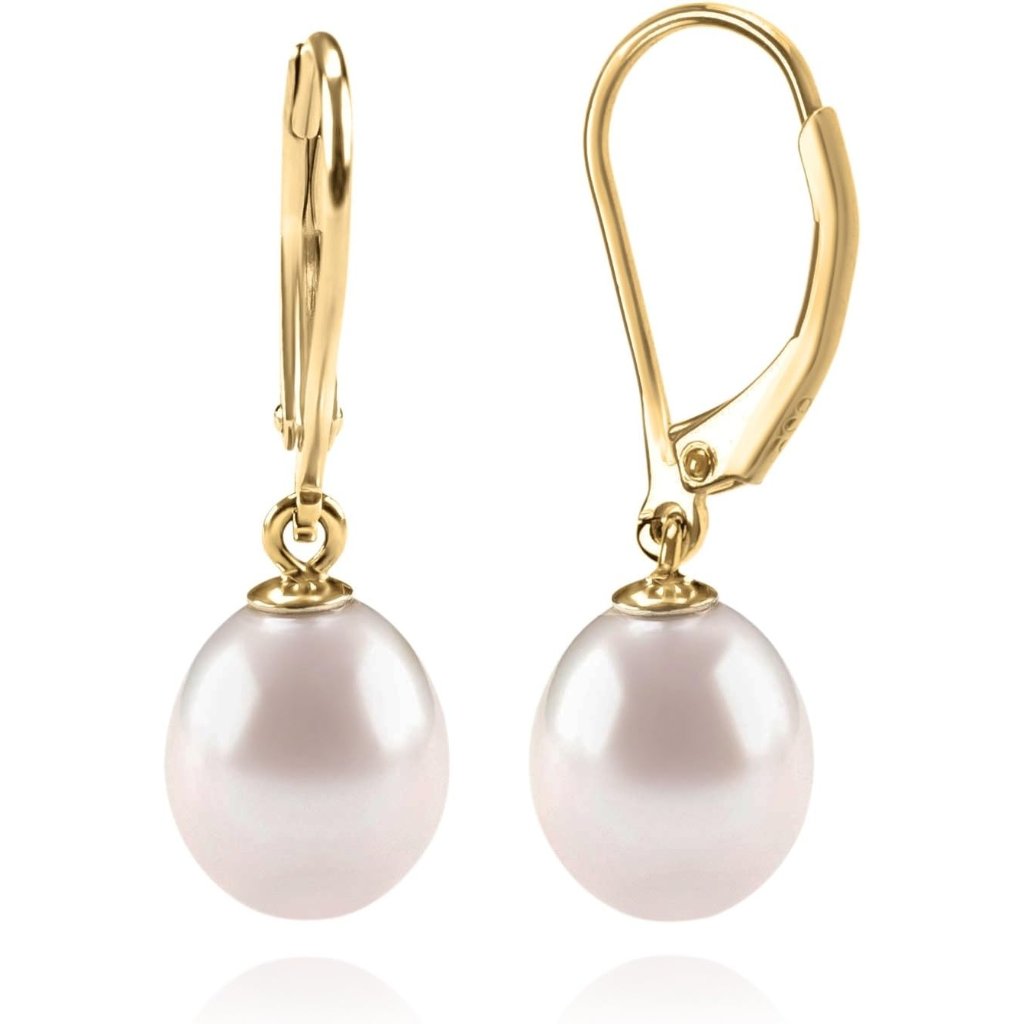 Women Gold Handpicked Quality Freshwater Cultured Pearl Dangle Stud Earrings
